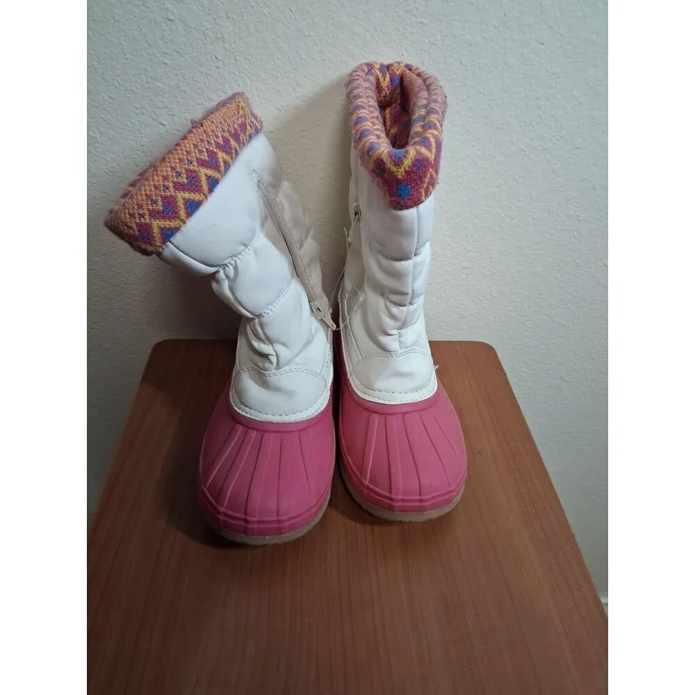 Totes Leather Snow Boots Retro 80s 90s Style Y2K Girls Size 1 Youth Pink White
